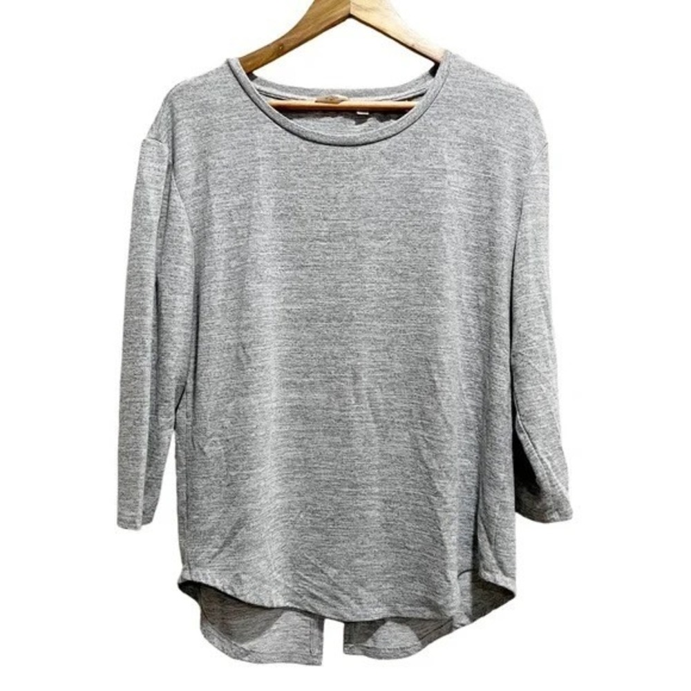 RD Style Gray 3/4 Sleeve Split Back Top Womens L Soft Knit‎ Casual Tee